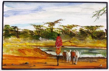 Buscando agua de África Pinturas al óleo
